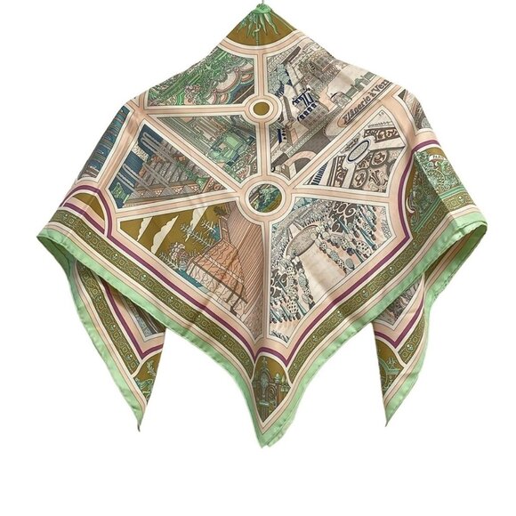 Auth HERMES Carre 90 - Light Pink Light Green Multi Scarf - Picture 2 of 5